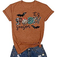 Eigiagwng Womens Fall Pumpkin Tshirts Funny Short Sleeve Halloween Graphic Tees Topsy4Brownl