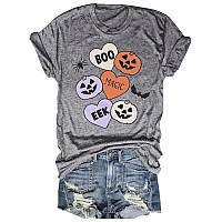 Eigiagwng Womens Fall Pumpkin Tshirts Funny Short Sleeve Halloween Graphic Tees Topsa9Greyxl