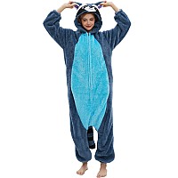 Darkcom Unisex Adult Cosplay Blue Raccoon Onesie Halloween Costume Christmas Pajamas For Women Men Xlarge