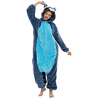 Darkcom Unisex Adult Cosplay Blue Raccoon Onesie Halloween Costume Christmas Pajamas For Women Men Xlarge