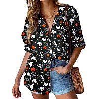 Hotouch Halloween Button Down Shirt Women Oversized V Neck Long Sleeve Casual Blouses Tops Allcotton Collared Shirts Xxl