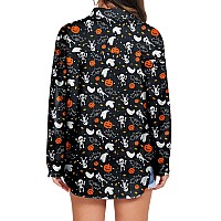 Hotouch Halloween Button Up Shirt Women 100 Cotton Linen Halloween Collar Shirts Long Sleeve Casual Work Blouse Top L