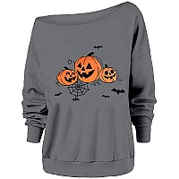 Roshop Womens Loose Baggy Off Shoulder Cute Holiday Long Sleeve Jack O Lantern Halloween Sweatshirt Tops Onkj M