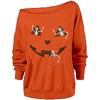 Roshop Womens Loose Baggy Off Shoulder Cute Holiday Long Sleeve Jack O Lantern Halloween Sweatshirt Tops Obp3 M