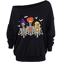 Roshop Womens Loose Baggy Off Shoulder Cute Holiday Long Sleeve Scary Hocus Pocus Halloween Sweatshirt Tops Wrc3 L