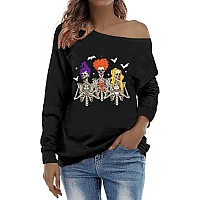 Roshop Womens Loose Baggy Off Shoulder Cute Holiday Long Sleeve Scary Hocus Pocus Halloween Sweatshirt Tops Wrc3 L