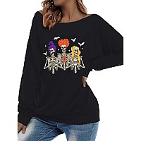 Roshop Womens Loose Baggy Off Shoulder Cute Holiday Long Sleeve Scary Hocus Pocus Halloween Sweatshirt Tops Wrc3 L