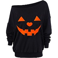 Roshop Womens Loose Baggy Off Shoulder Cute Holiday Long Sleeve Halloween Sweatshirt Tops Bop2 M