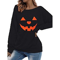 Roshop Womens Loose Baggy Off Shoulder Cute Holiday Long Sleeve Halloween Sweatshirt Tops Bop2 M