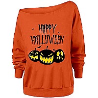 Roshop Womens Loose Baggy Off Shoulder Cute Holiday Long Sleeve Halloween Sweatshirt Tops Bphy 3Xl