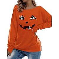 Roshop Womens Loose Baggy Off Shoulder Cute Holiday Long Sleeve Jack O Lantern Halloween Sweatshirt Tops Obp3 L