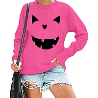 Womens Halloween Pumpkin Face Long Sleeve Sweatshirts Lightweight Casual Pullover Tops