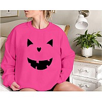 Womens Halloween Pumpkin Face Long Sleeve Sweatshirts Lightweight Casual Pullover Tops