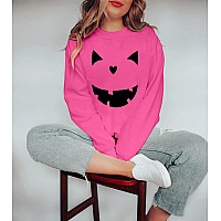 Womens Halloween Pumpkin Face Long Sleeve Sweatshirts Lightweight Casual Pullover Tops