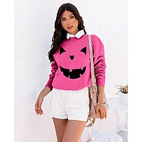 Womens Halloween Pumpkin Face Long Sleeve Sweatshirts Lightweight Casual Pullover Tops