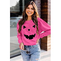 Womens Halloween Pumpkin Face Long Sleeve Sweatshirts Lightweight Casual Pullover Tops