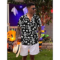 Alisister Mens Halloween Button Down Dress Shirt Skeleton Short Sleeve Funny Party Tops Skull Vacation Costumes