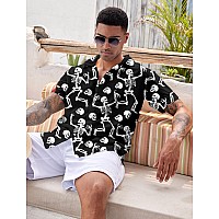 Alisister Mens Halloween Button Down Dress Shirt Skeleton Short Sleeve Funny Party Tops Skull Vacation Costumes