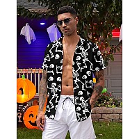 Alisister Mens Halloween Button Down Dress Shirt Skeleton Short Sleeve Funny Party Tops Skull Vacation Costumes