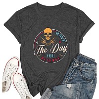 Cute Positive Saying Shirts For Women Funny Halloween Sarcastic T Shirts Casual Short Sleeve Trendy Summer Clothes Top Grey Med