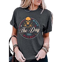 Cute Positive Saying Shirts For Women Funny Halloween Sarcastic T Shirts Casual Short Sleeve Trendy Summer Clothes Top Grey Med