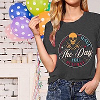 Cute Positive Saying Shirts For Women Funny Halloween Sarcastic T Shirts Casual Short Sleeve Trendy Summer Clothes Top Grey Med