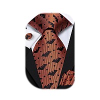 Hitie Silk Ties For Men Plaid Paisley Striped Necktie Pocket Square Cufflinks Set Formal Businesshalloween Black Orange Bat