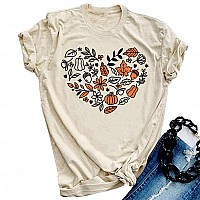 Halloween Pumpkin Shirts Women Fall Tshirts Cute Autumn Graphic Tees Thanksgiving Topsabeige2Xl