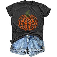 Halloween Pumpkin Shirt Women Cute Paw Pumpkin Print Tee Shirts Casual Dog Mom Outfits