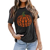 Halloween Pumpkin Shirt Women Cute Paw Pumpkin Print Tee Shirts Casual Dog Mom Outfits