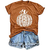 Halloween Pumpkin T Shirt Women Pumpkin Fall Shirt Autumn Floral Pumpkin Outfit Thanksgiving Gift Tops