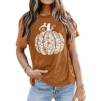 Halloween Pumpkin T Shirt Women Pumpkin Fall Shirt Autumn Floral Pumpkin Outfit Thanksgiving Gift Tops