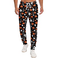 Raisevern Mens Joggers Halloween Pumpkin Sweatpants Skeleton Outfits Festival Cool Jogging Pants With Pockets Drawstring