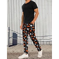 Raisevern Mens Joggers Halloween Pumpkin Sweatpants Skeleton Outfits Festival Cool Jogging Pants With Pockets Drawstring