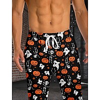 Raisevern Mens Joggers Halloween Pumpkin Sweatpants Skeleton Outfits Festival Cool Jogging Pants With Pockets Drawstring