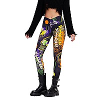 Sissycos Womens Halloween Crossover Leggings High Waisted Buttery Soft Printed Tights Stripe Skull Xlarge