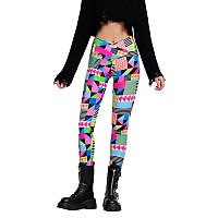 Sissycos Womens 80S 90S Crossover Leggings High Waisted Buttery Soft Printed Halloween Tights Memphis Print Large