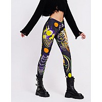 Sissycos Womens Halloween Crossover Leggings High Waisted Buttery Soft Printed Tights Stripe Skull Medium