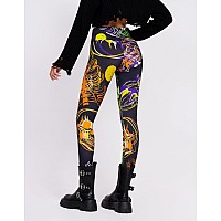 Sissycos Womens Halloween Crossover Leggings High Waisted Buttery Soft Printed Tights Stripe Skull Medium