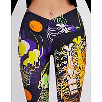 Sissycos Womens Halloween Crossover Leggings High Waisted Buttery Soft Printed Tights Stripe Skull Medium