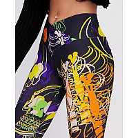 Sissycos Womens Halloween Crossover Leggings High Waisted Buttery Soft Printed Tights Stripe Skull Medium