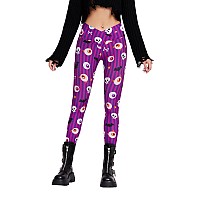 Sissycos Womens Halloween Crossover Leggings High Waisted Buttery Soft Printed Tights Halloween Eyeballs Purple Large