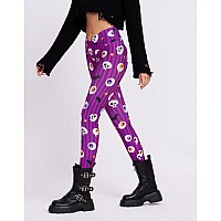 Sissycos Womens Halloween Crossover Leggings High Waisted Buttery Soft Printed Tights Halloween Eyeballs Purple Large