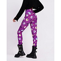 Sissycos Womens Halloween Crossover Leggings High Waisted Buttery Soft Printed Tights Halloween Eyeballs Purple Large