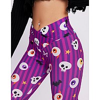 Sissycos Womens Halloween Crossover Leggings High Waisted Buttery Soft Printed Tights Halloween Eyeballs Purple Large