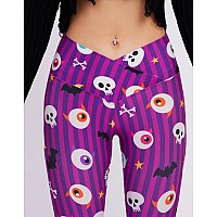 Sissycos Womens Halloween Crossover Leggings High Waisted Buttery Soft Printed Tights Halloween Eyeballs Purple Large