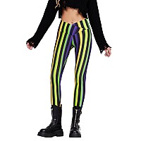 Sissycos Womens Halloween Crossover Leggings High Waisted Buttery Soft Printed Tights Stripe Yellow Black Medium