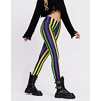 Sissycos Womens Halloween Crossover Leggings High Waisted Buttery Soft Printed Tights Stripe Yellow Black Medium