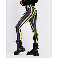 Sissycos Womens Halloween Crossover Leggings High Waisted Buttery Soft Printed Tights Stripe Yellow Black Medium