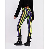 Sissycos Womens Halloween Crossover Leggings High Waisted Buttery Soft Printed Tights Stripe Yellow Black Medium